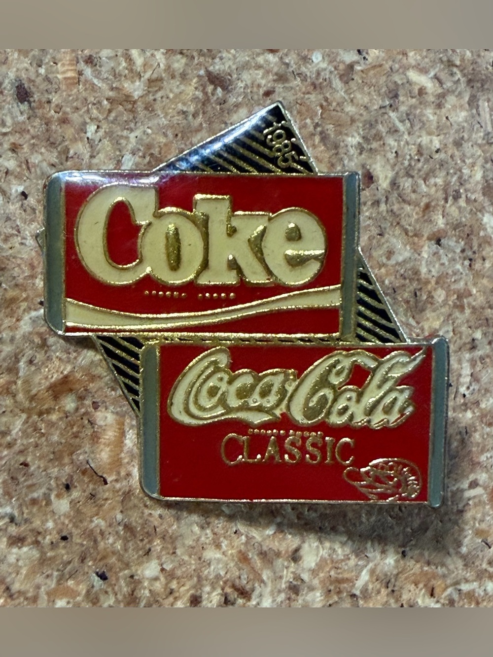 Vintage 1985 Coca-Cola Classic & Coke Cans Retro Promo Soda Enamel Lapel Pin